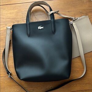 Lacoste Black and Beige Handbag